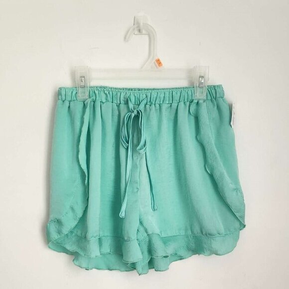 Green Ruffle Petal Drawstring Shorts Size Small b20 - Picture 2 of 10
